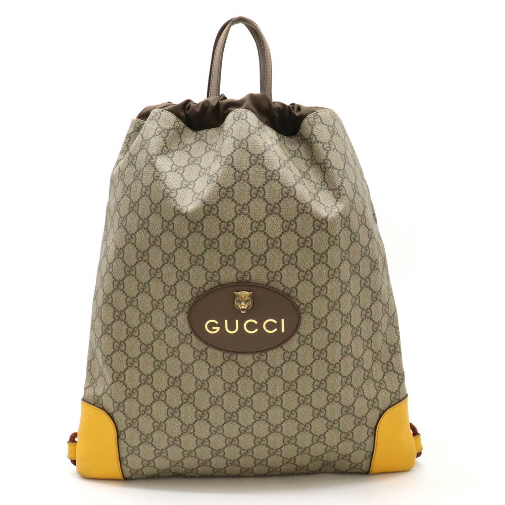 Gucci GG Supreme Cat Head Drawstring Backpack Beige Brown Yellow